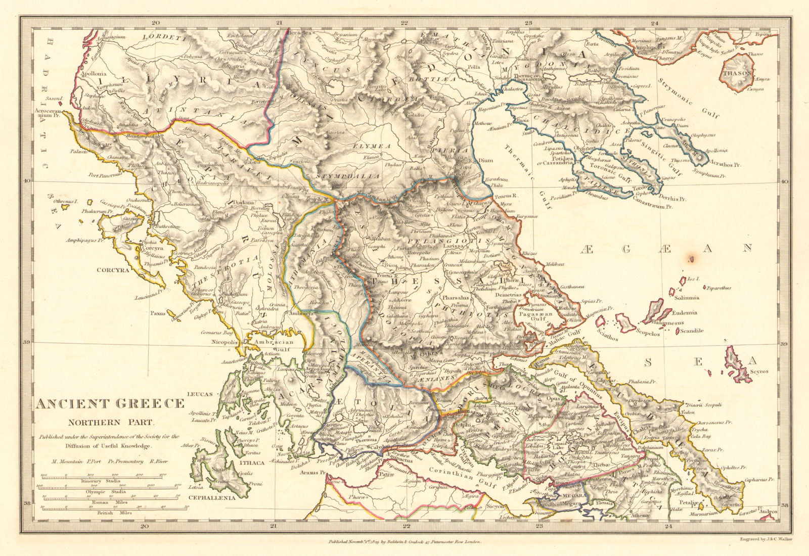 ANCIENT GREECE. Epirus Euboea Aetolia Thessalia Macedonia. SDUK 1848 old map